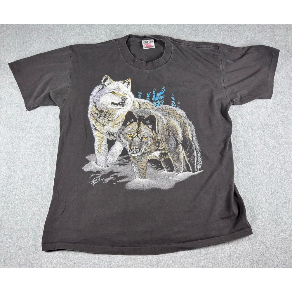 Vintage Oneita Gregg Murray Wolf T Shirt Men's L Single Stitch Nature 90s